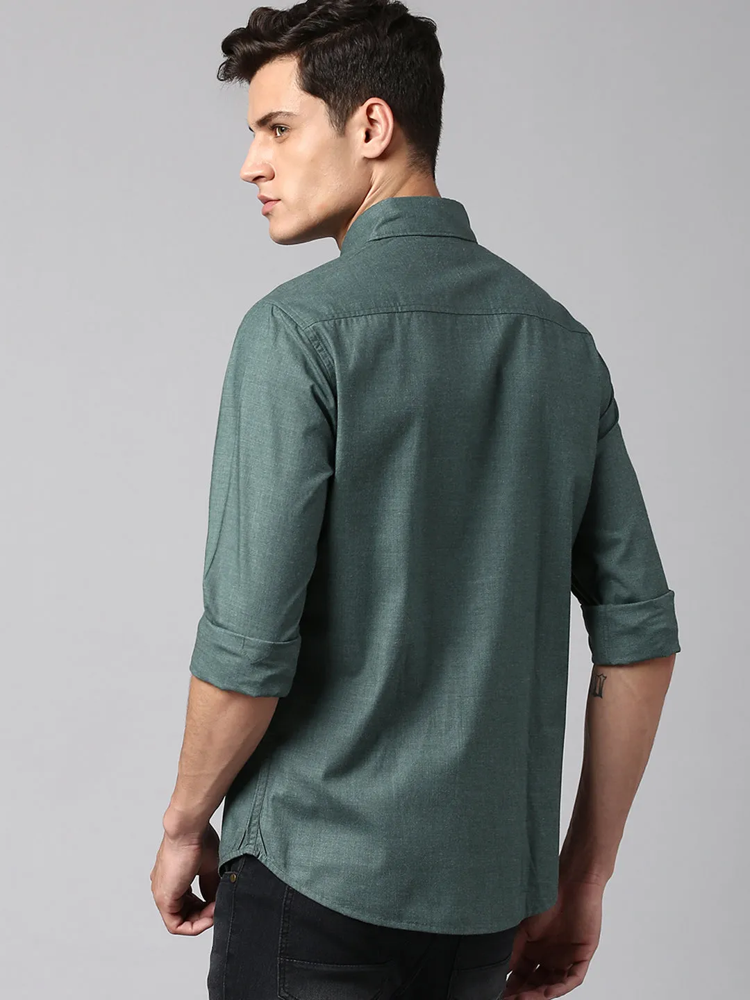 Men's Regular Collar Slim Fit Solid Navy Casual Shirt