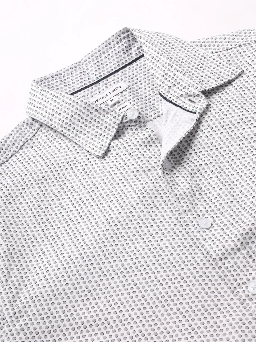 Men's Slim Fit White Abstract Print Spread Collar & Full Sleeves Casual Shirt
