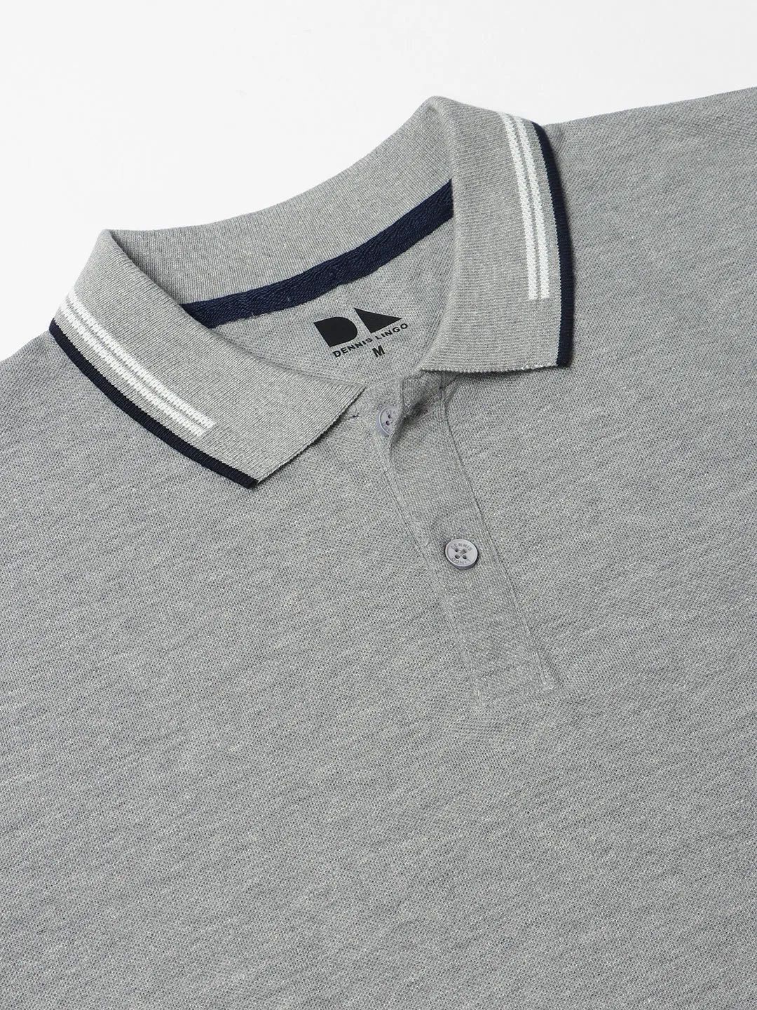 Men's Spread Collar Regular Fit Solid Grey Melange T-shirt