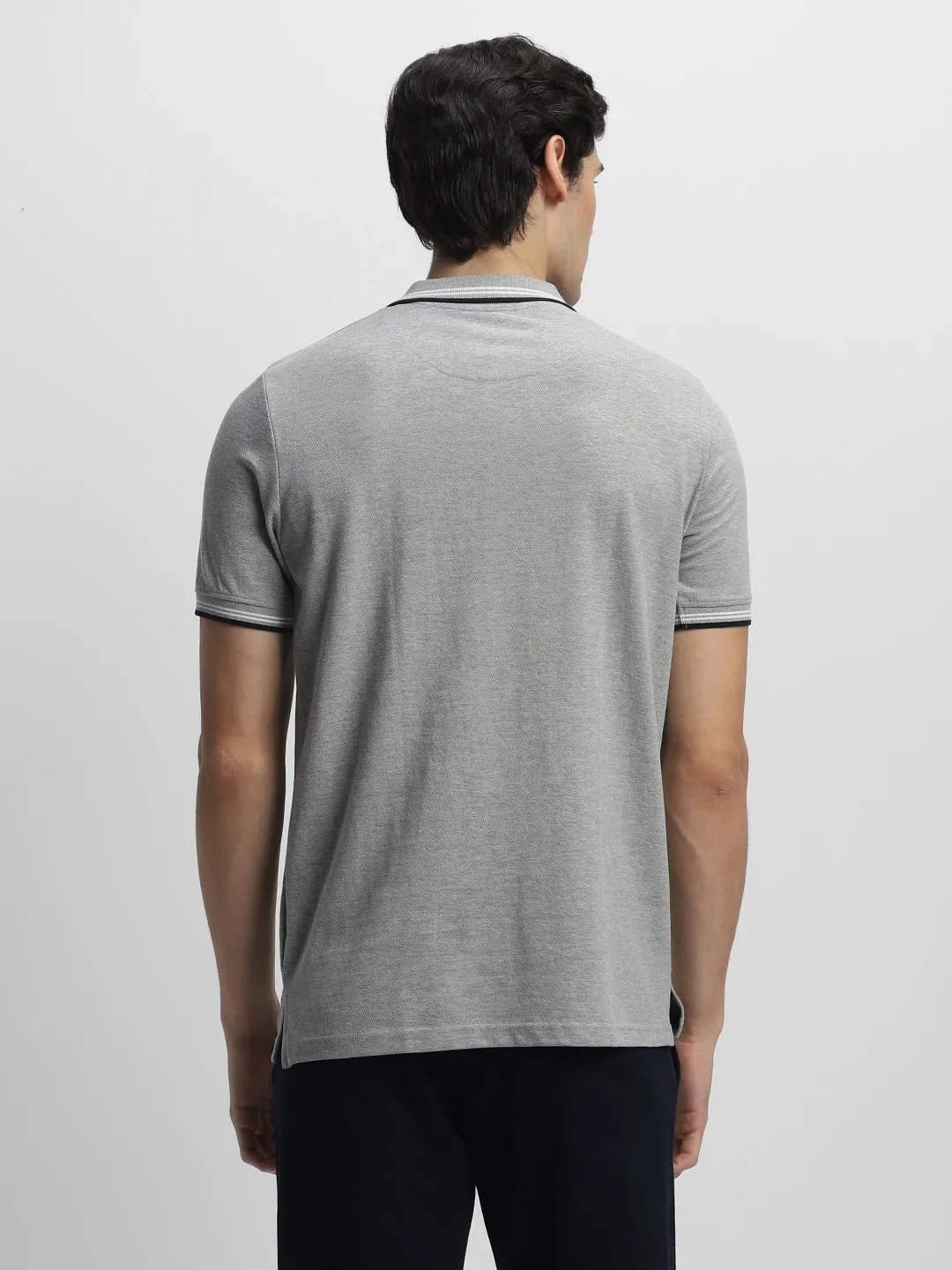 Men's Spread Collar Regular Fit Solid Grey Melange T-shirt