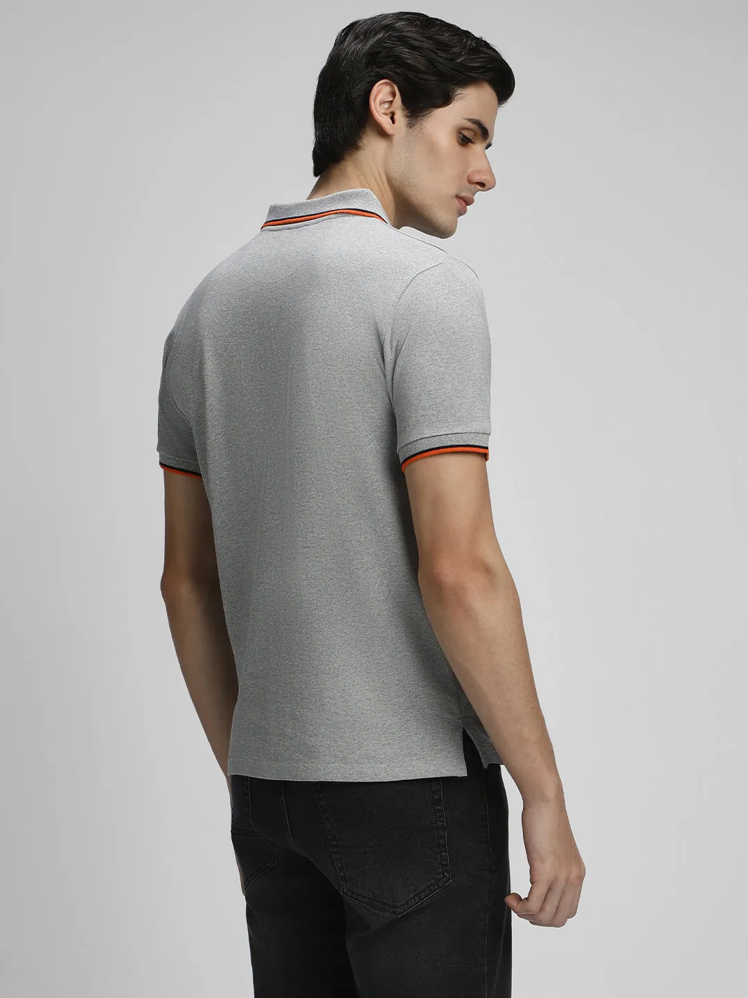 Men's Spread Collar Regular Fit Solid Grey T-shirt