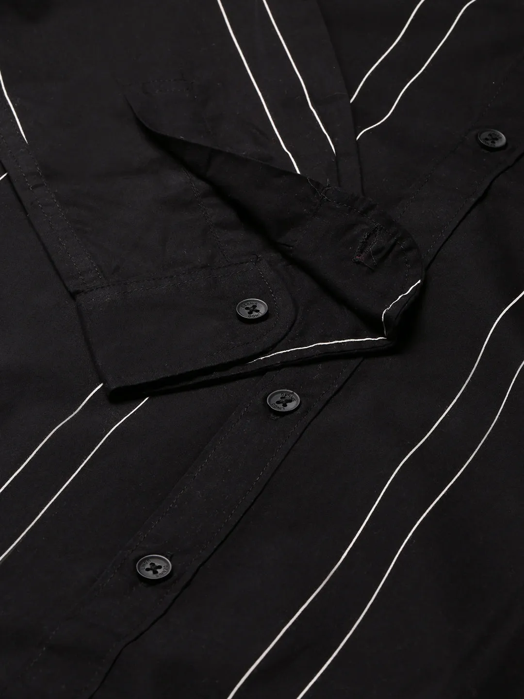 Men's Spread Collar Striped Slim Fit Fulll Sleves Shirts (Black)