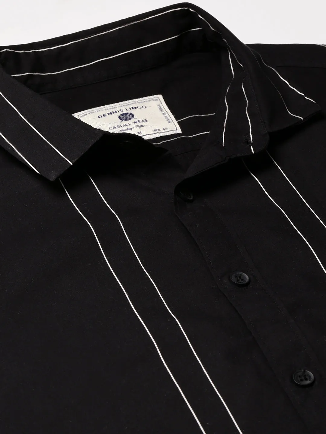 Men's Spread Collar Striped Slim Fit Fulll Sleves Shirts (Black)