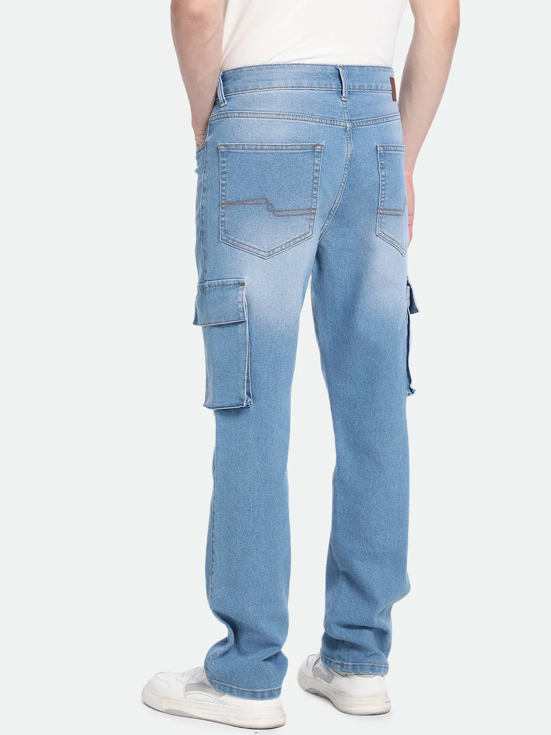 Men's Straight Cargo Washed LIGHT BLUE Stretchable Jeans