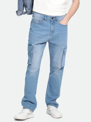 Men's Straight Cargo Washed LIGHT BLUE Stretchable Jeans