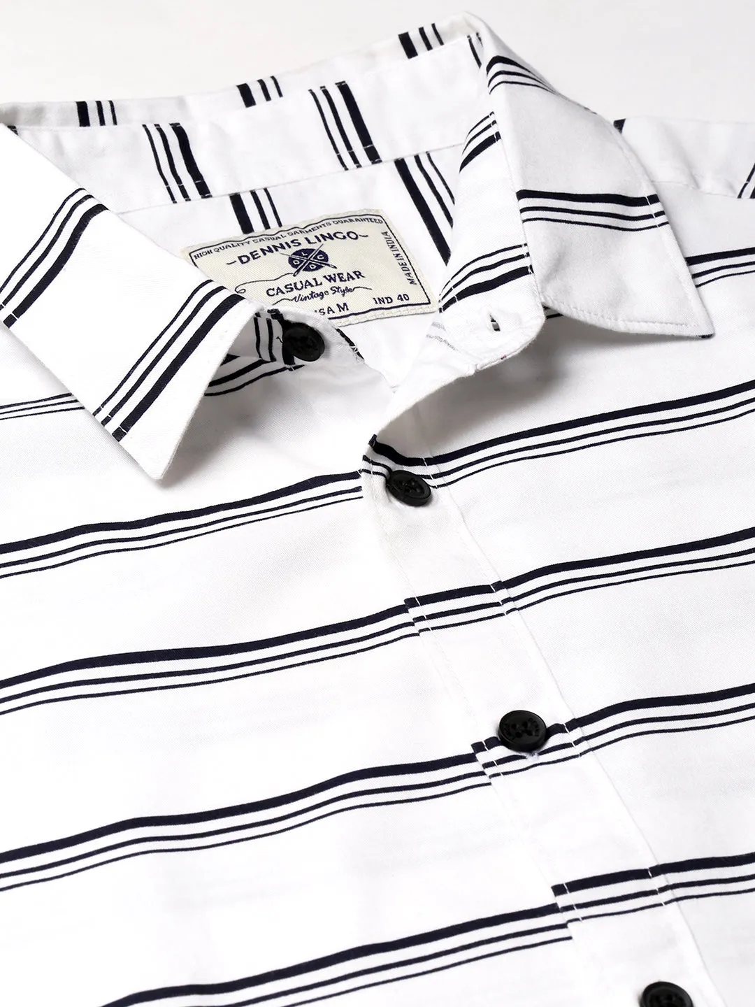 Men's Striped White Slim Fit Cotton Casual Shirt