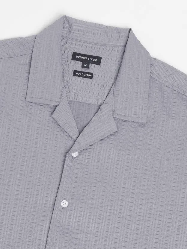 Men's Textured Grey Cuban Collar Casual Shirt