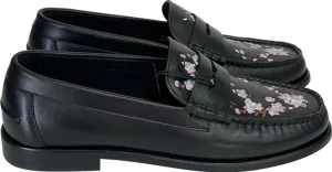 River Island Black Pink Leather Cherry Blossom Loafers UK 9 EU 42 