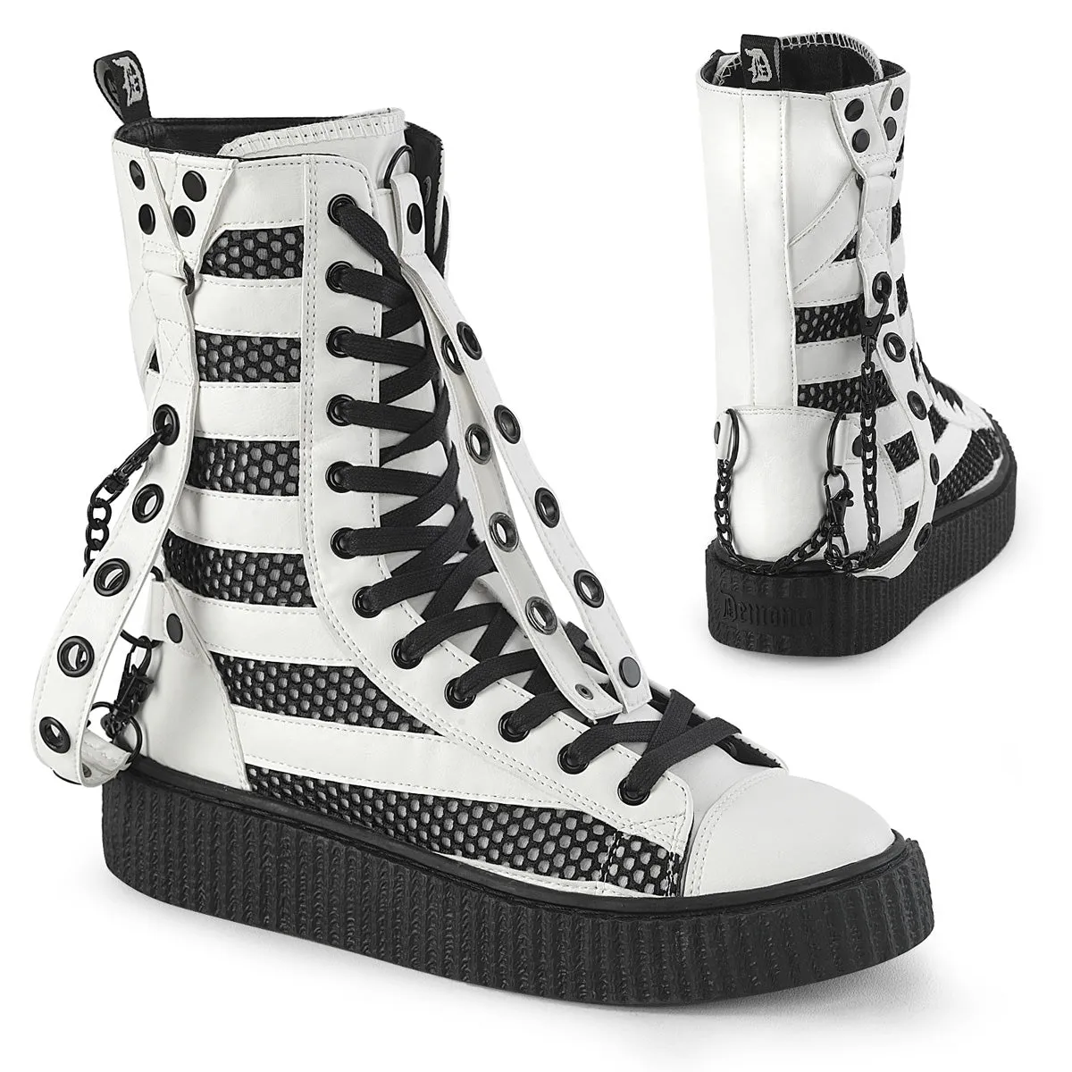 Sneeker 325 White High Top Ankle Creeper Unisex Sneaker - Demonia Direct