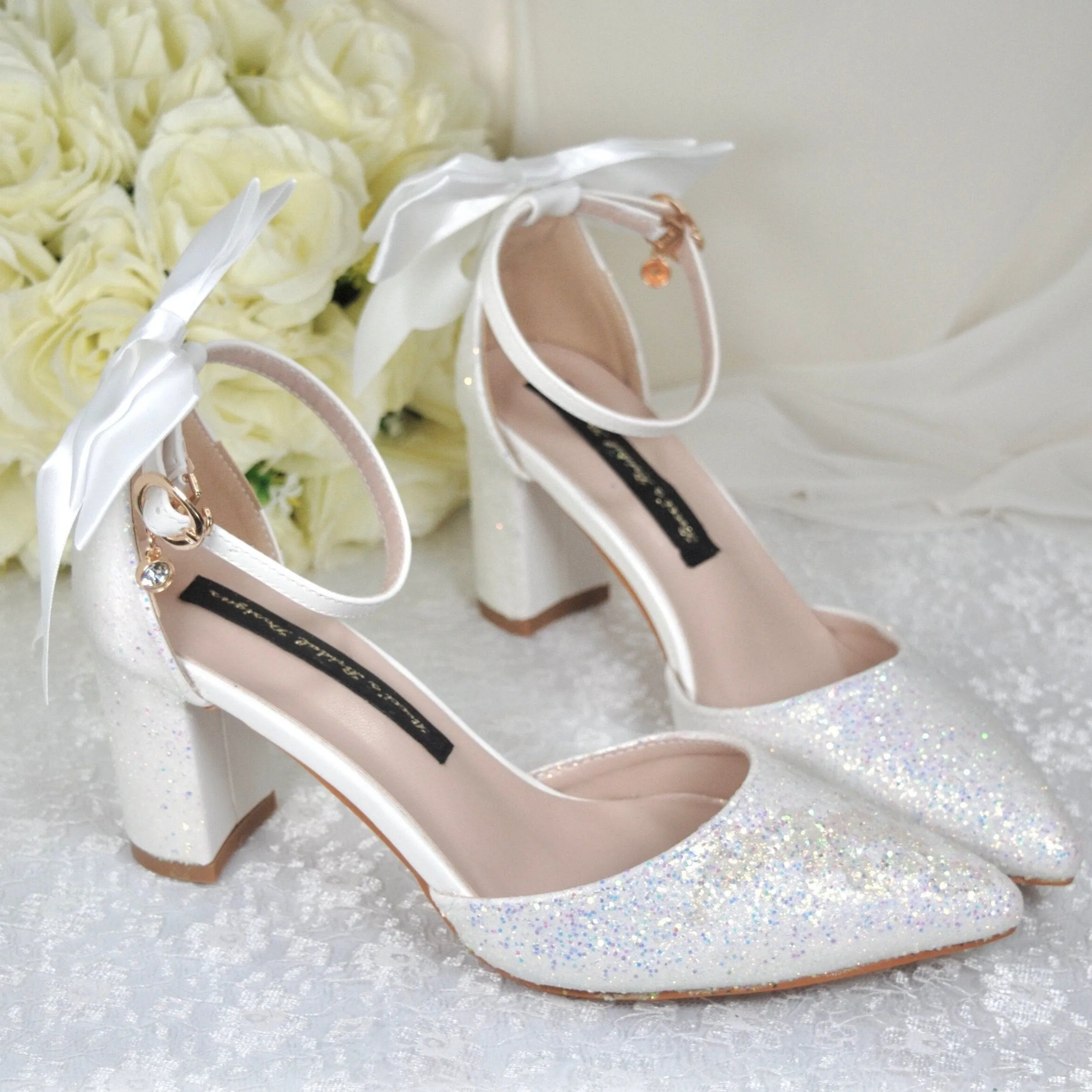 'UNICORN' Glitter Block Heels with Back Bow | 4cm, 7cm or 10cm Heel