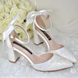 'UNICORN' Glitter Block Heels with Back Bow | 4cm, 7cm or 10cm Heel