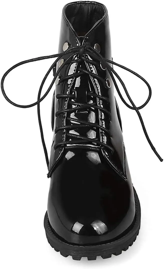 VOKLIN Women's Fashion Lace Up Dressy Ankle Boots Waterproof Rain Platform Low Heel Booties Combat Short Boot
