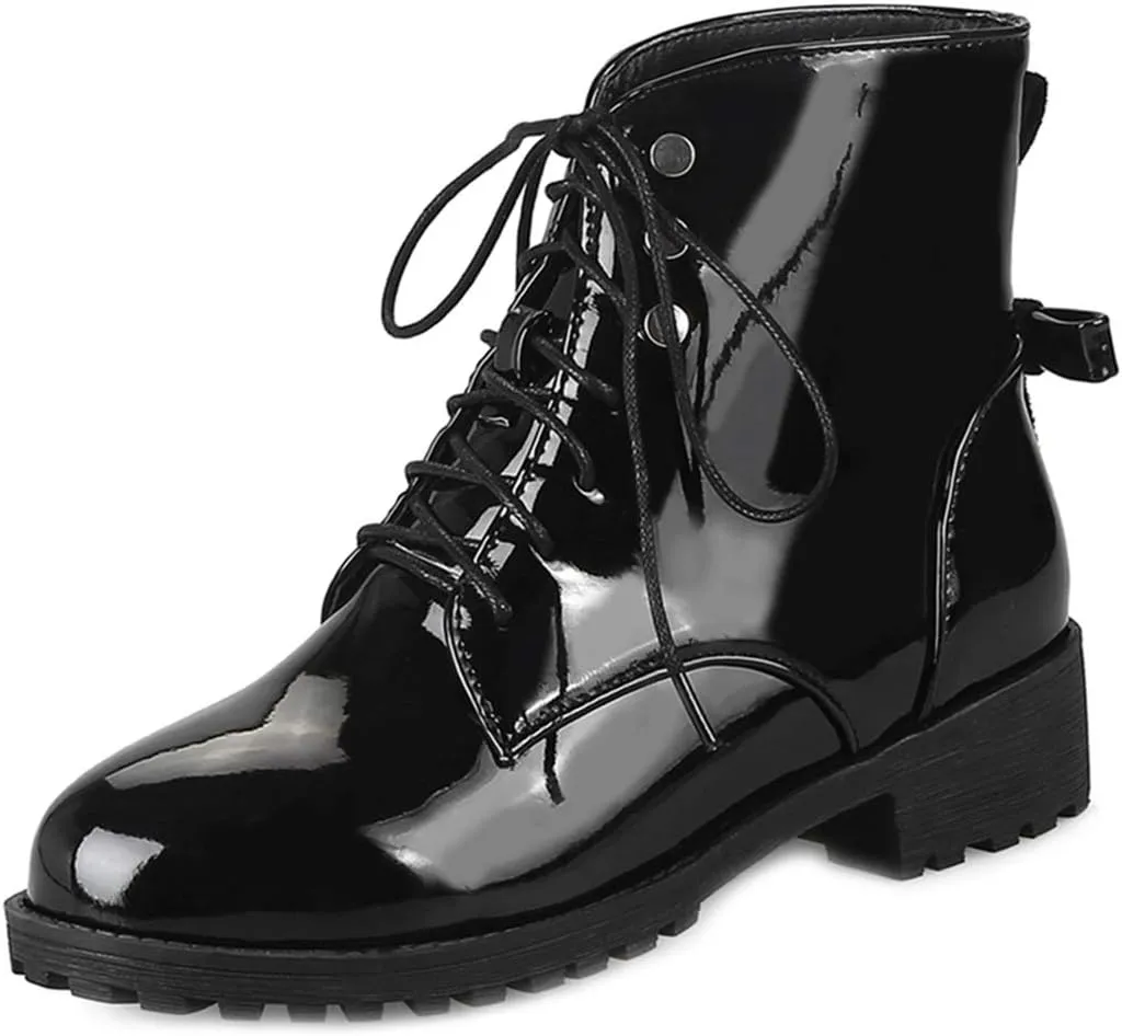 VOKLIN Women's Fashion Lace Up Dressy Ankle Boots Waterproof Rain Platform Low Heel Booties Combat Short Boot