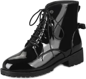 VOKLIN Women's Fashion Lace Up Dressy Ankle Boots Waterproof Rain Platform Low Heel Booties Combat Short Boot