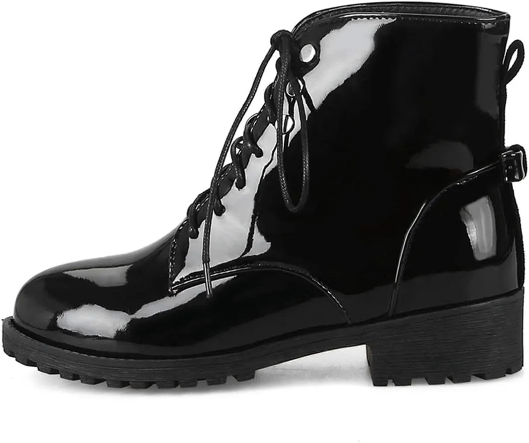 VOKLIN Women's Fashion Lace Up Dressy Ankle Boots Waterproof Rain Platform Low Heel Booties Combat Short Boot
